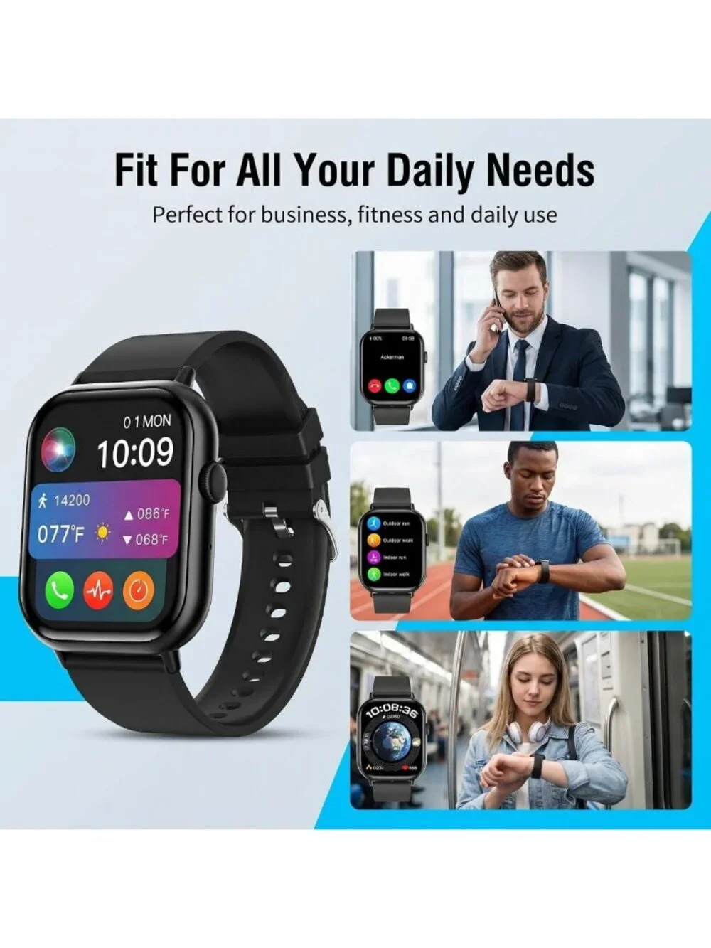 Stylish Smartwatch for Men & Women, Fitness Tracker, HD Touchscreen, Waterproof